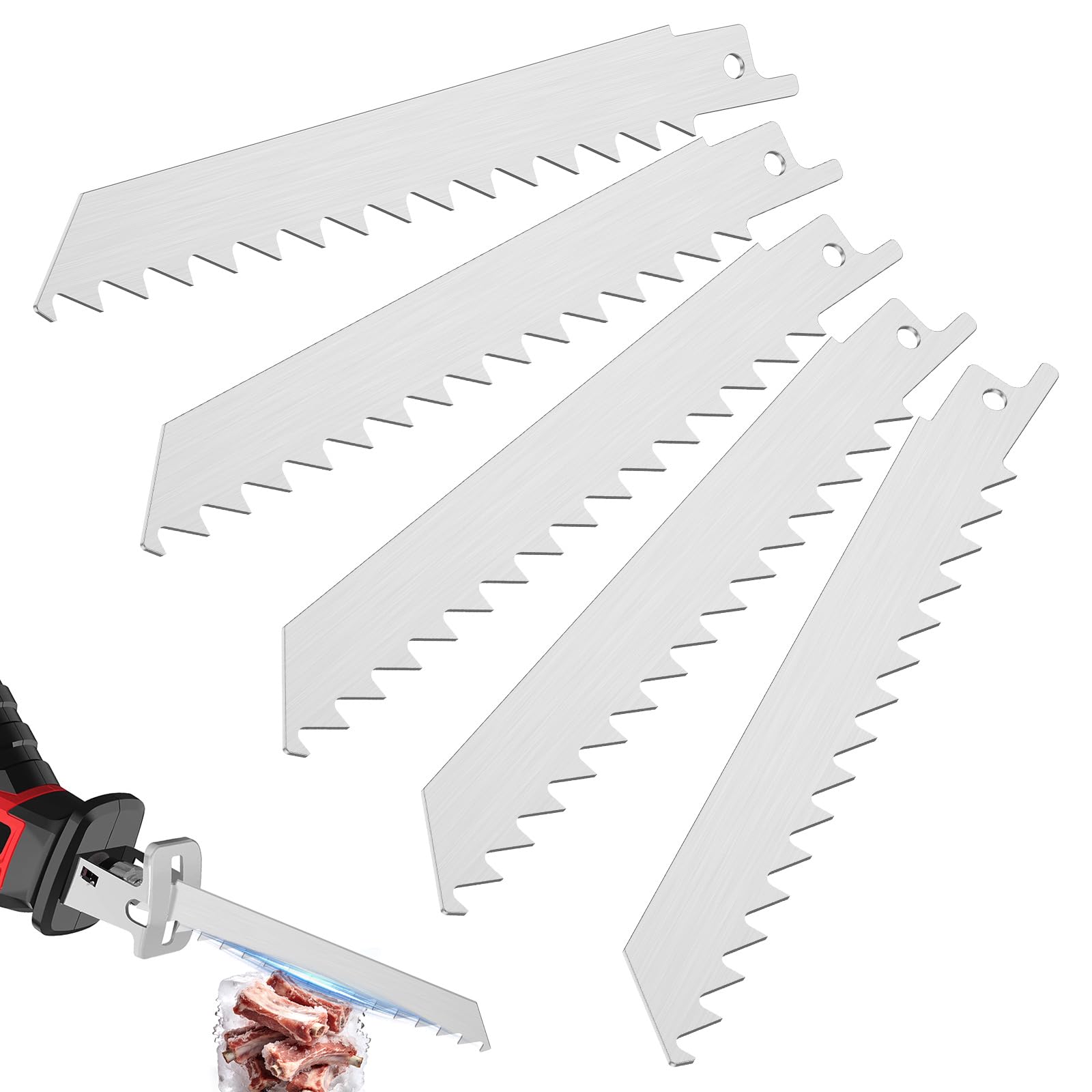 Lot de 5 lames de scie à os, 152 mm, en acier inoxydable, pour os et viande, pour couper le bœuf, la viande congelée, les os
