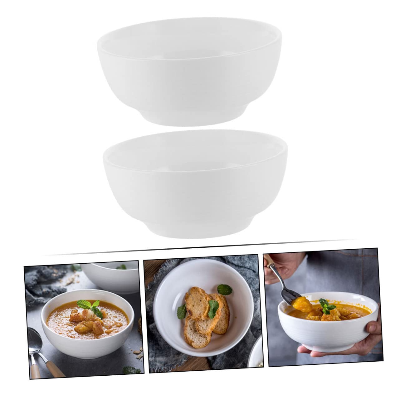 iplusmile Insalatiera in Ceramica Bianca 2 Pezzi, Grande Tonda | Facile da Pulire, per Conservare Cibo, Adatta a Casa e Ospitalità, Stile Essenziale