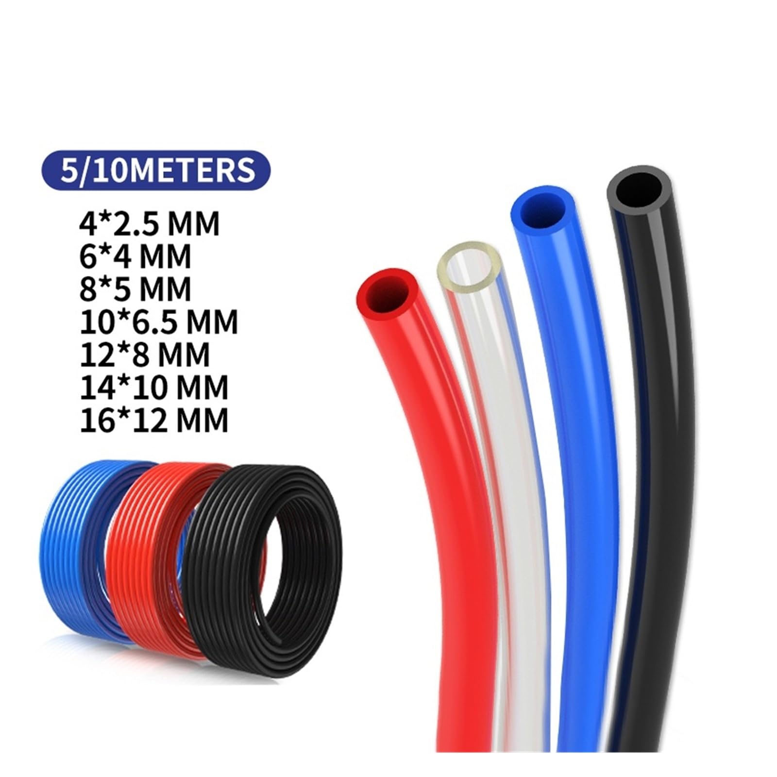 Manguera neumática de 5M/10M, tubo de aire de manguera de compresor, 4*2,5mm, 6*4mm, 8*5mm, 10*6,5mm, 12*8mm, 14*10mm, 16*12mm, mangueras de aire neumáticas, tubo de PU(Orange-10M,16x12mm)