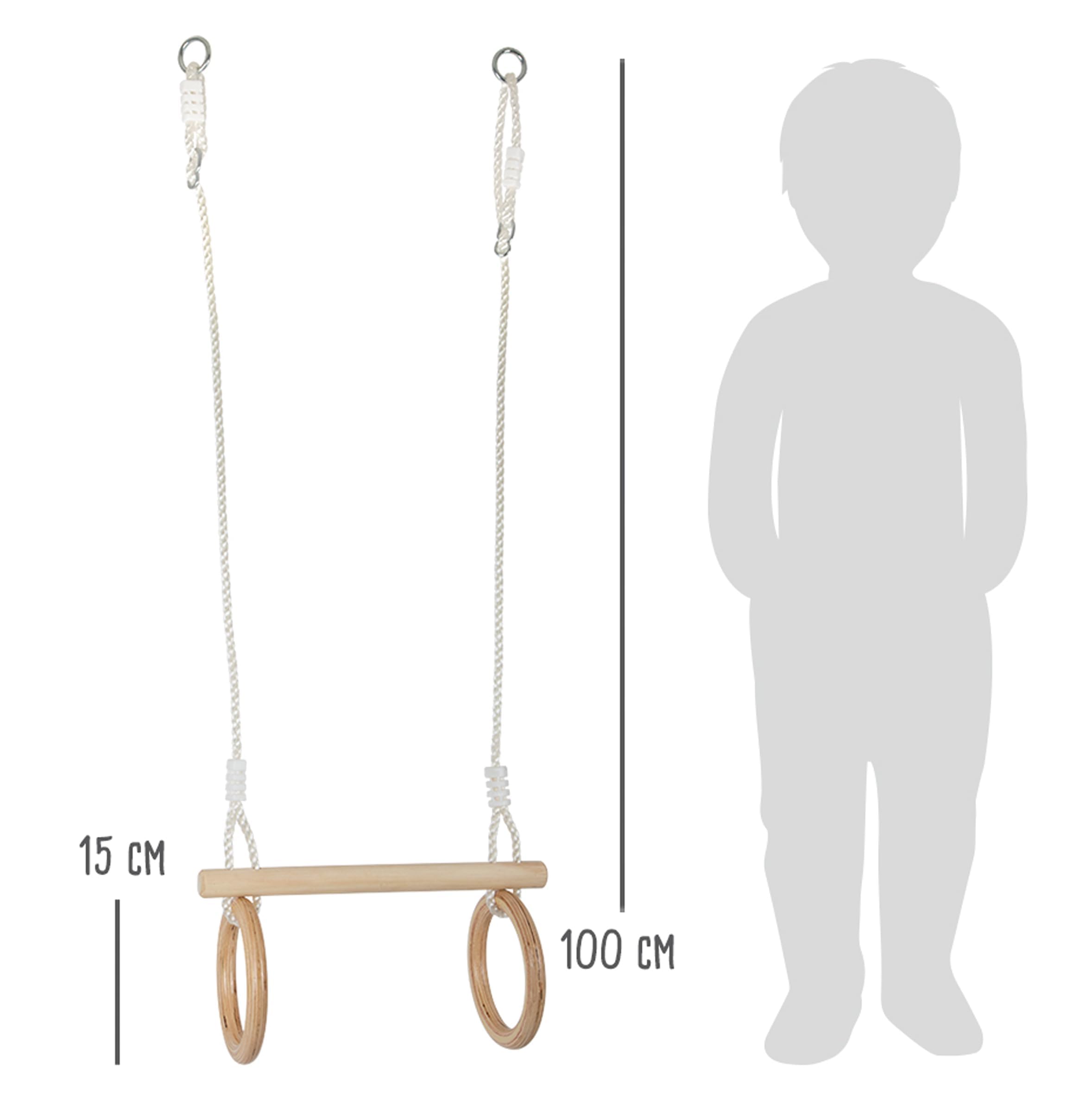 small Foot Trapez mit Turnringen aus Holz, zur Befestigung an Schaukel-oder Klettergerüst, für Kinder ab 3 Jahren, 11909, Braun