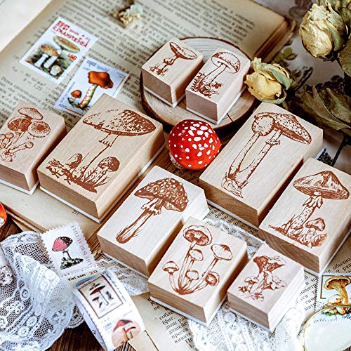 image for Wooden Mushroom Scrapbook Stamp, Doraking Creative Vintage Mushroom Sh