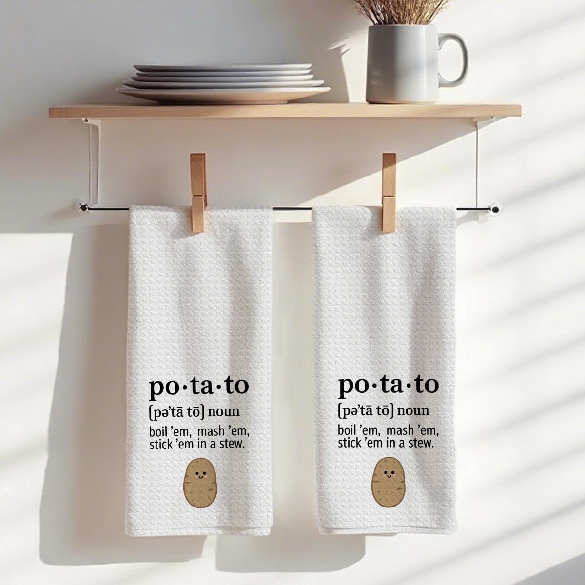 2 Pcs Cute Potato Kitchen Decor Hand Towels, Absorbent Waffle Weave Bath Towel Kitchen Dish Guest Towels for Kitchens Homes Bathrooms Restaurant Hotel Cafe Farmhouse Dinner Party Decor - Image 3