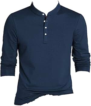 Men's Stand Collar Long Sleeve Henley Shirt Fashion Casual