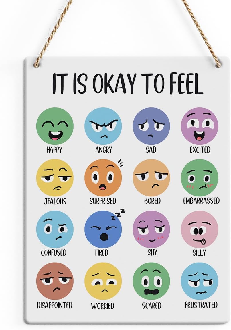 Boho It Is Okay To Feel Mindfulness Posters Mental Health Awareness Psychologist Gift Wood Decor Sign Positive Affirmations Wall Decor for Consultation Room Therapy Office Bedroom Living Room