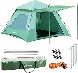 JOYFOX Barraca Automática Pop-Up 3-8 Pessoas Impermeável 210D Oxford UPF50+ com Vestíbulo e Janelas de Malha para Camping, Praia e Viagem – Montagem Instantânea