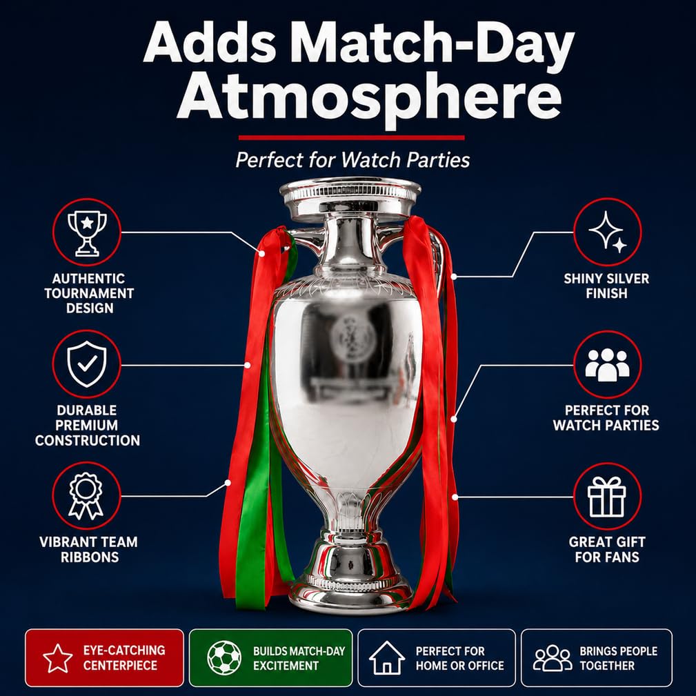 Europäische Fußball Meisterschaft Pokal Trophäe Replik | Originalgroße Liga trophäe aus Kunstharz, Sammlerstück, Schreibtisch- und Bürodekoration, Geschenk für Fußballfans
