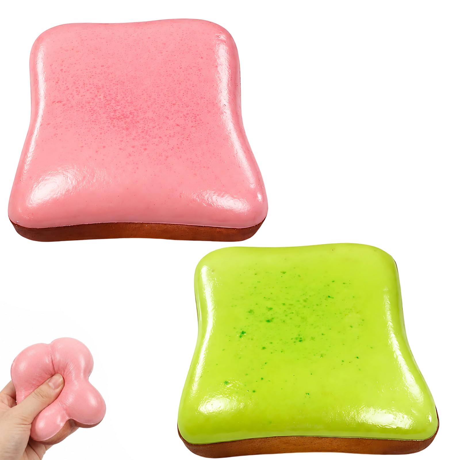 2Pcs Cheese Squishy, Stress Relief & Focus Fidget Set, Strawberry & Matcha Toast Design for Desk Decor & Gifting, Office & Study Sensory Tools ﻿
