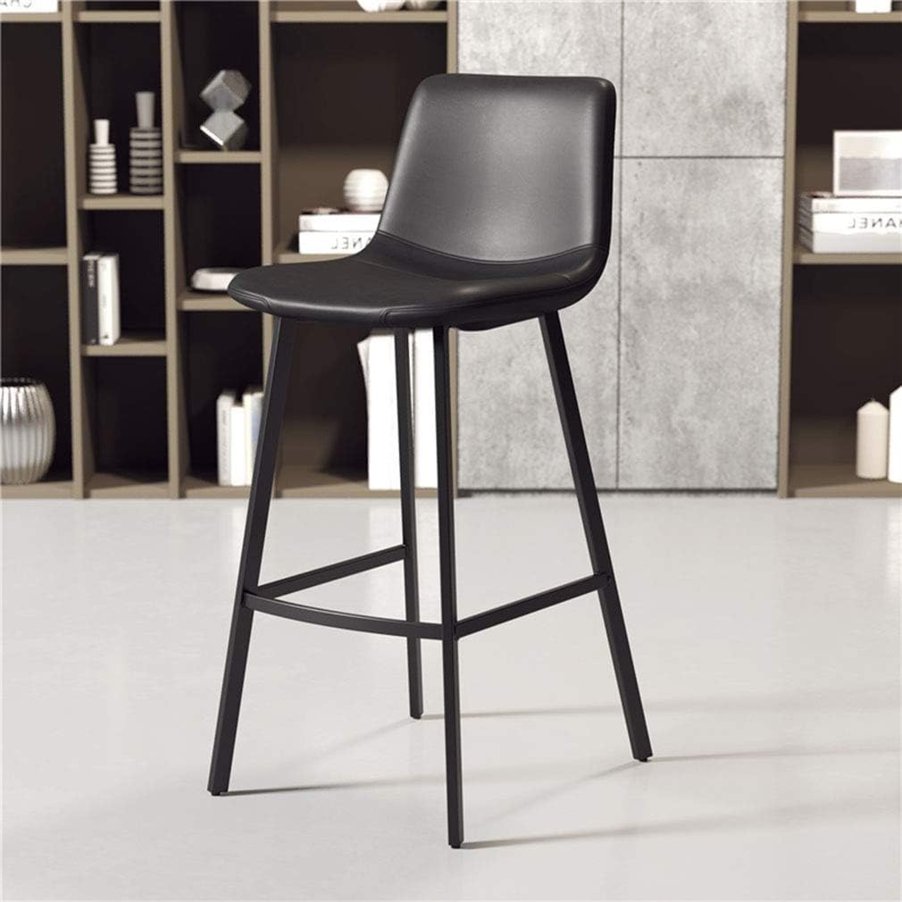 Taburetes de Bar Modernos con Respaldo - Asiento de Cuero sintético/Patas de Hierro Negro, reposapiés para Barra de Bar/Cocina