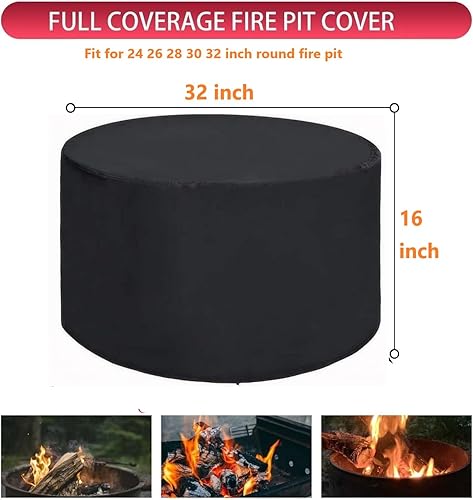 Miniatura 2 de Cubierta redonda para hoguera de 32 pulgadas, cubierta para mesa de fuego de patio, cubierta para fogata de gas al aire libre, impermeable, a prueba