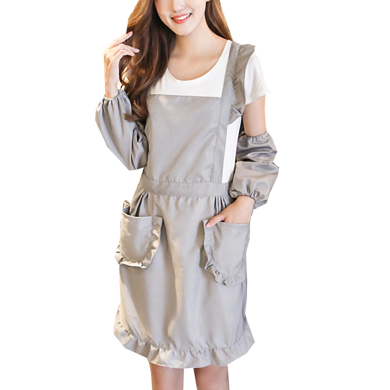 GDHKDDFL Baking aprons, Vintage Pinafore Apron for Women with Pockets Cute Chef Aprons for Kitchen Cooking Gardening Green(Grey)