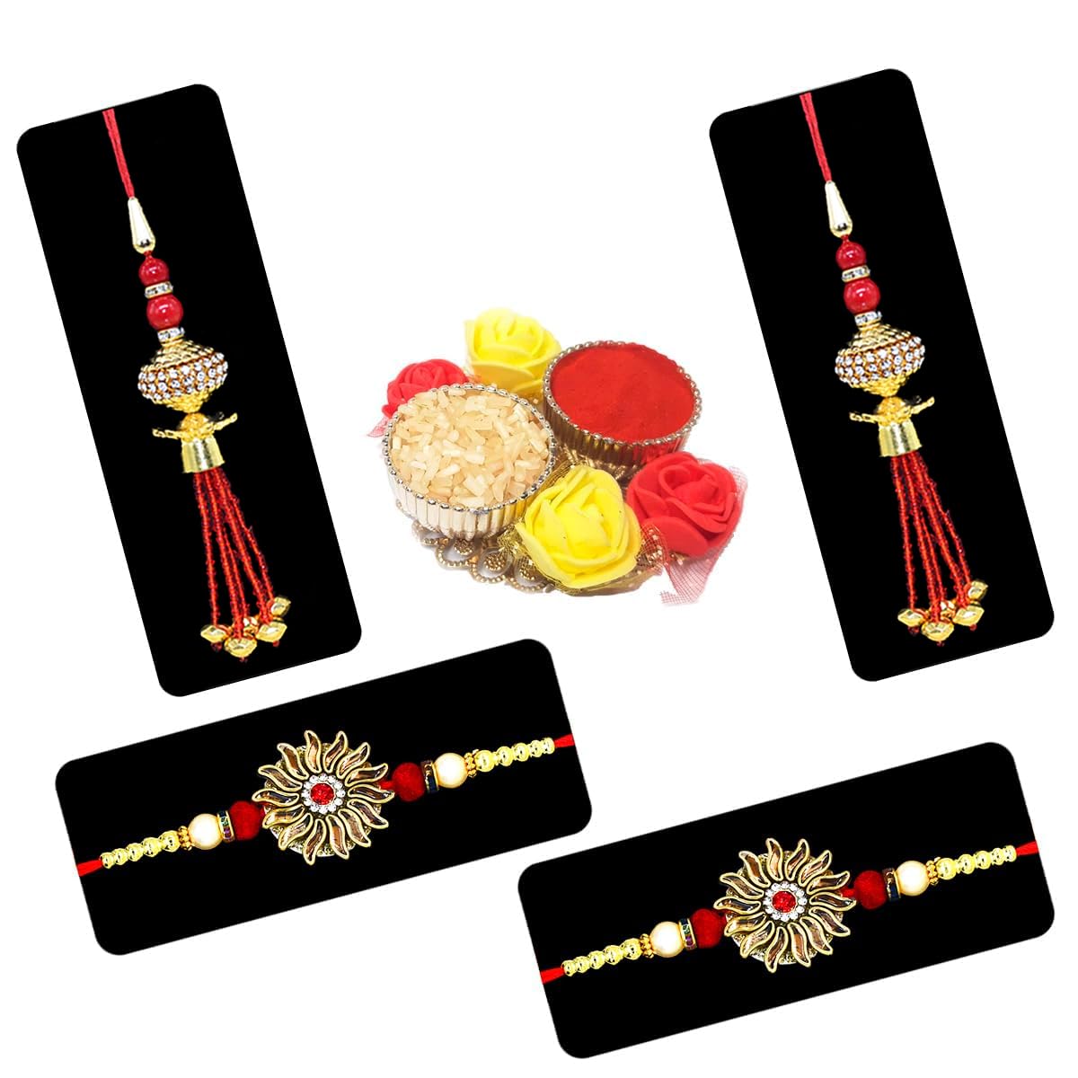 Saugat Traders 2 Pair Bhaiya Bhabhi Rakhi Set | Rakhi for Brother Set of 2 | Lumba Rakhi for Bhabhi Set of 2 | Roli Chawal Chopra | Designer Rakhis