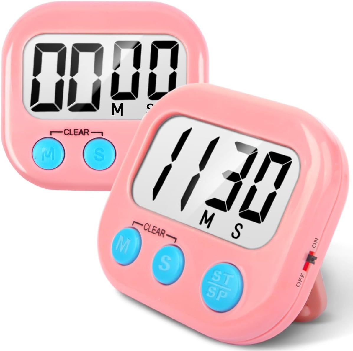 2 Pack Kitchen Timers Loud Ring Digital Timers for Cooking Magnetic Pink