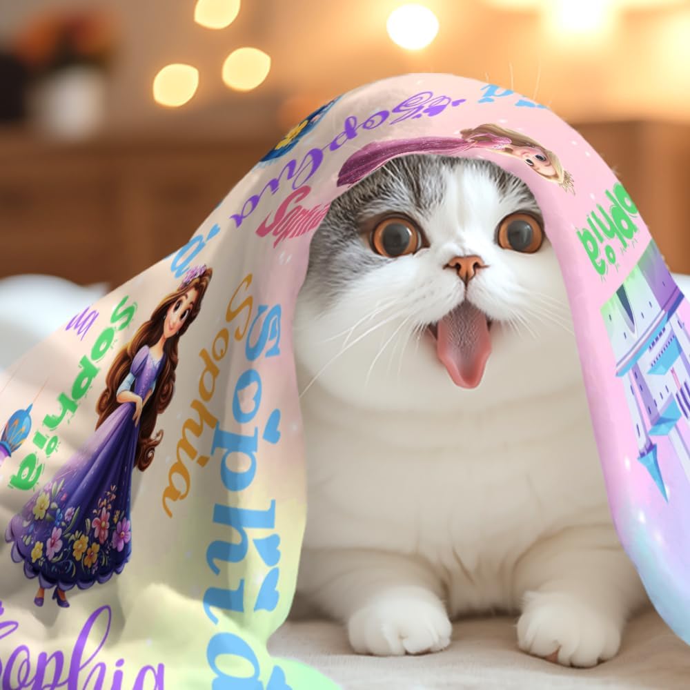 Custom Girl Blanket with Name Personalized Cute Pink Princess Blanket Customized Soft Flannel Throw Blanket Memorial Gift for Toddler on Birthday Christmas (Pink Princess) - Image 7