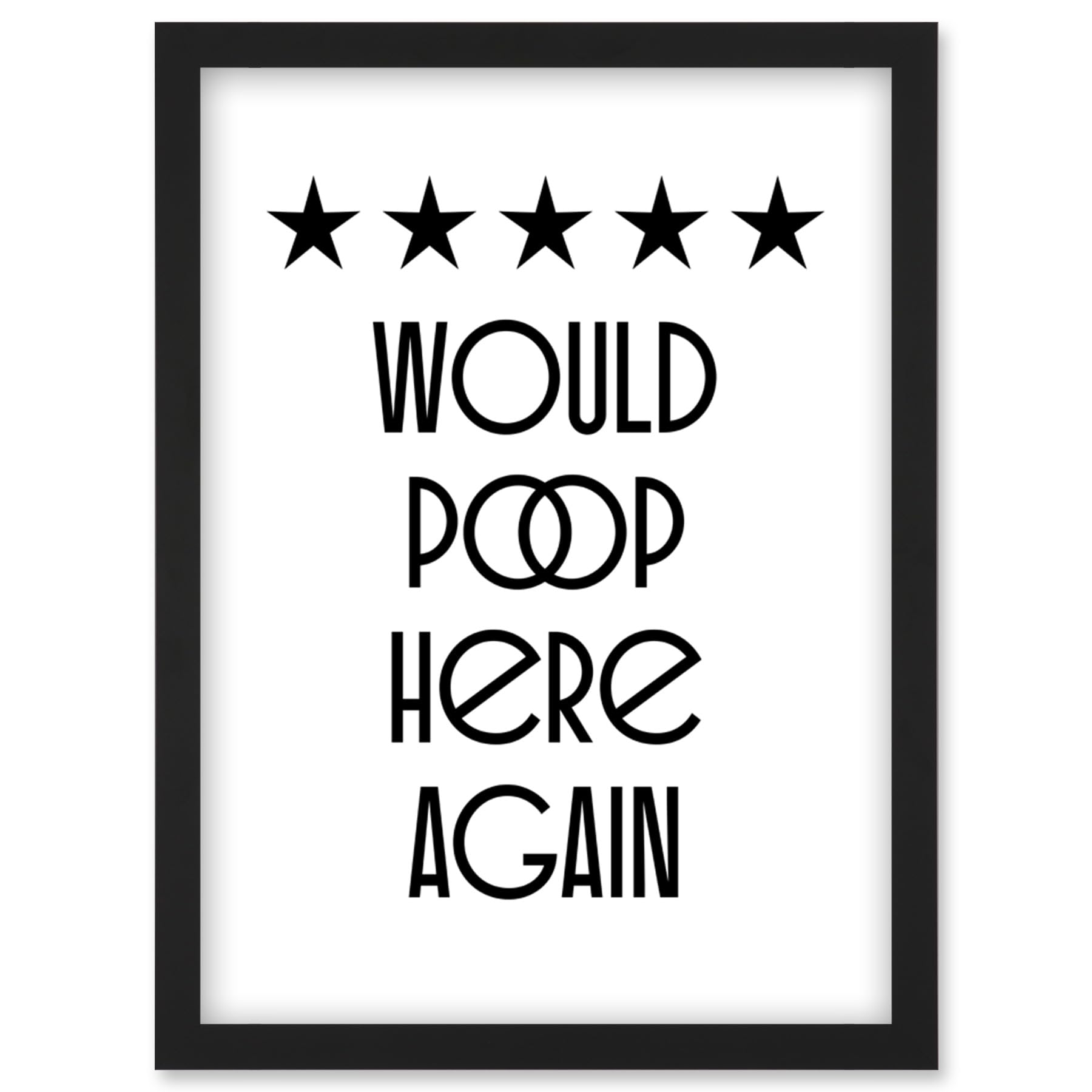 Funny Toilet Review Sign Five Stars Would Poop Here Again Funny Bathroom Wall Art Decor Artwork Framed Wall Art Print A4