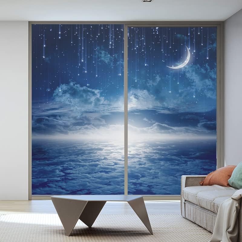 Mysterious Starry Sky Window Privacy Film Decorative Window Sticker No Glue Static Window Cling Frosted Window Decals 23.6"x47.2"(60x120cm)