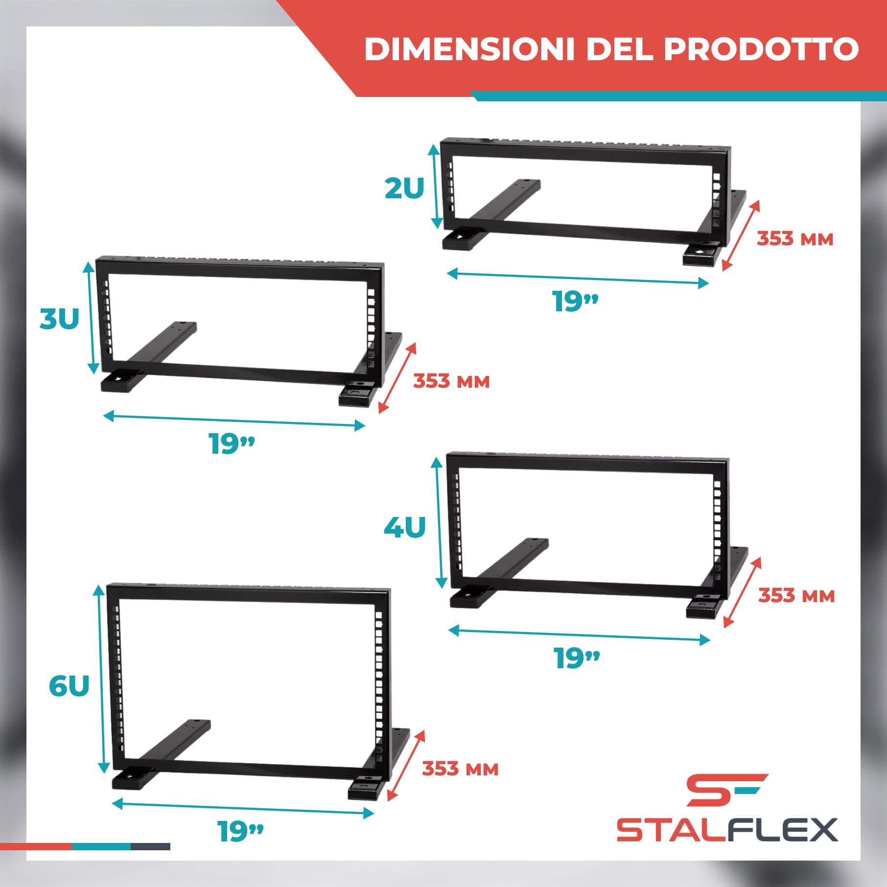 Server Rack 4U - Armadio Rack di Rete a Telaio Aperto in Metallo Resistente - Armadio di Rete con Trave Rinforzata per Apparecchiature di Rete e Server