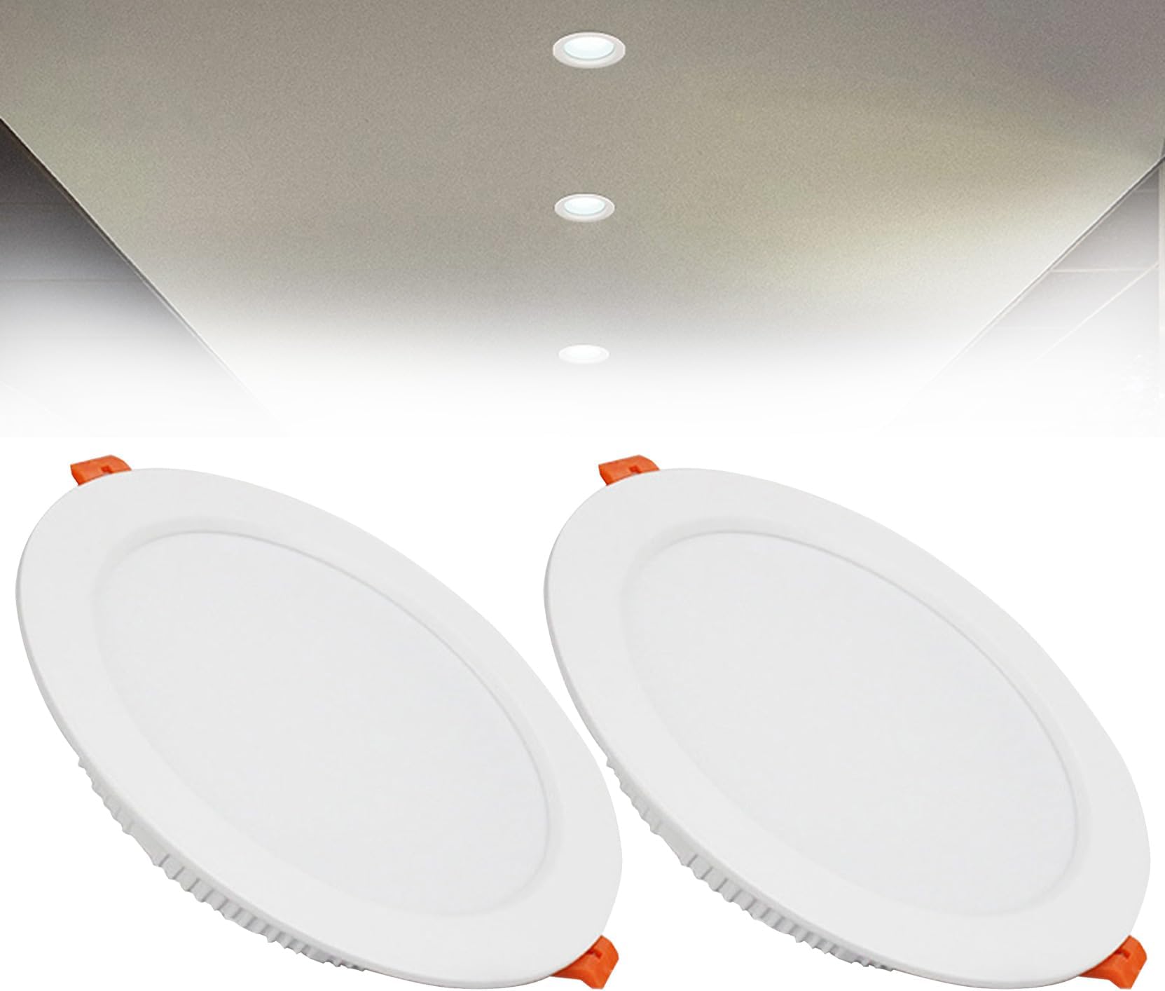 18W LED Recessed Ceiling Spotlights, 6000K Cold White Ultra Slim Panel Light, Cut Φ150-160mm, AC110-240V Round Downlights for Living Room Office, 2 Pack