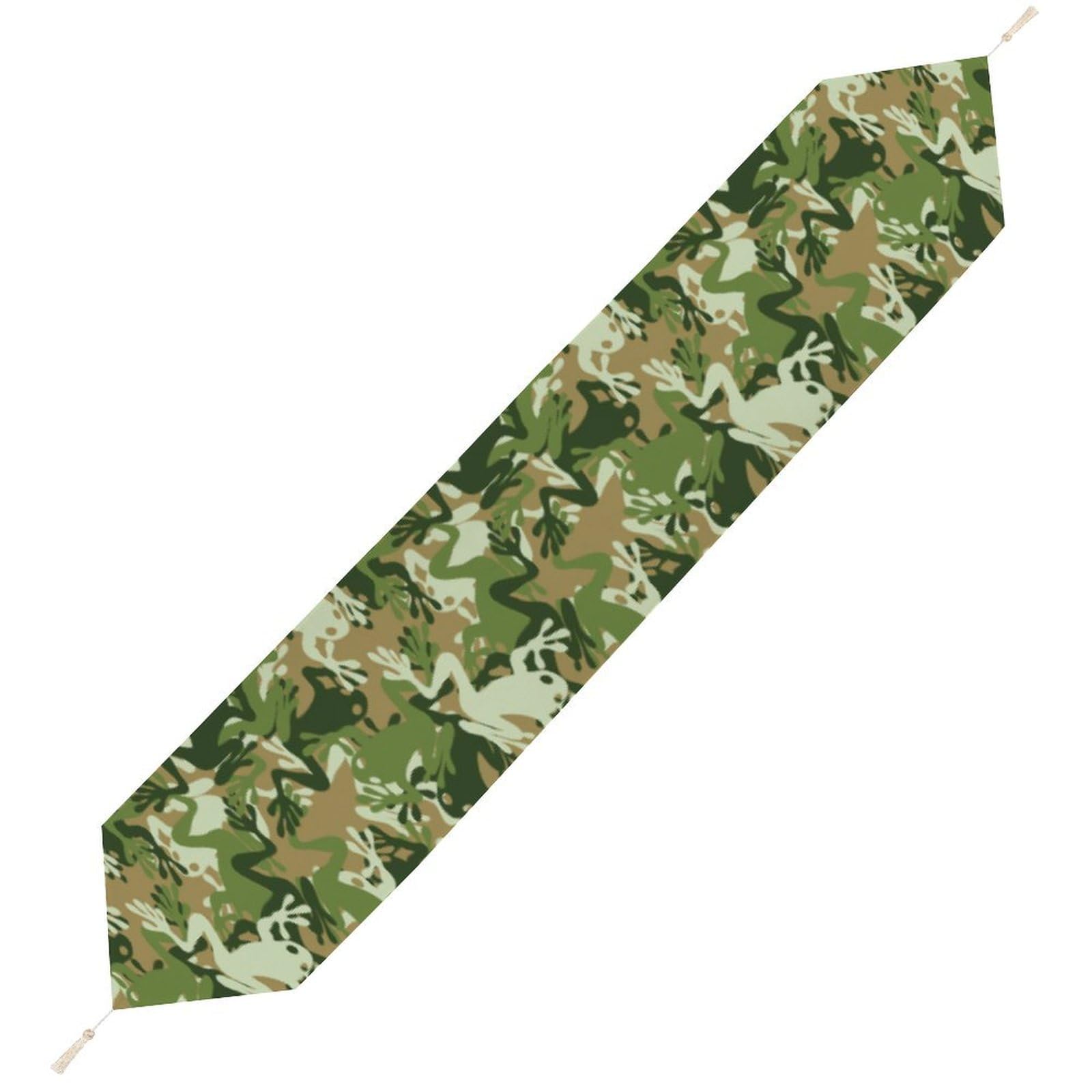 JZemdybill 229*33cm Table Runner with Tassel, Frog Camouflage Table Runner, Table Decoration for Kitchen, Party, Restaurant