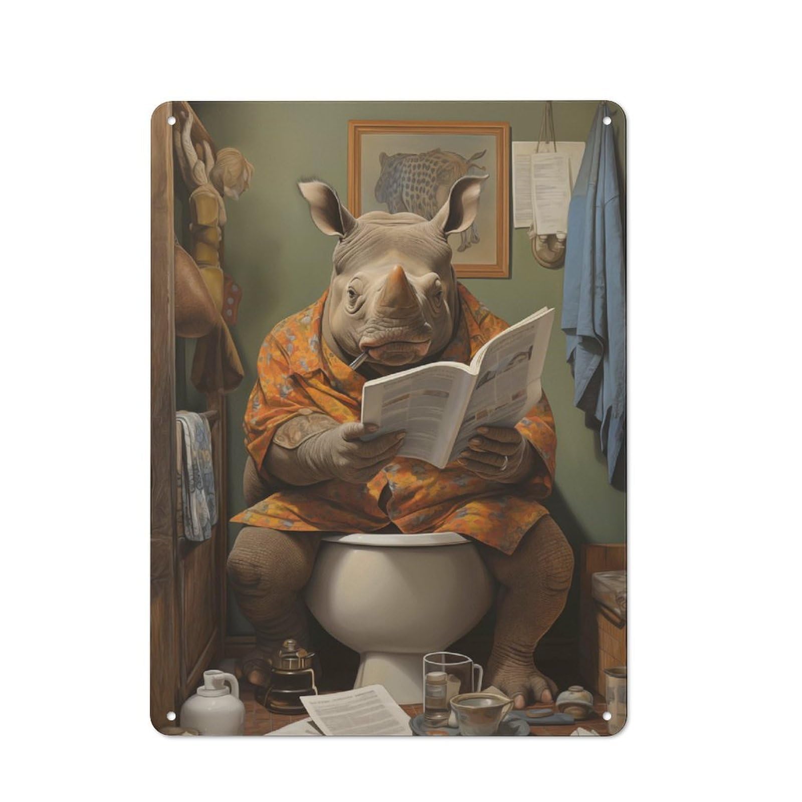 Junmoney Rhino Toilet Decor Retro Tin Sign 40X30cm Featuring For Home Bar Wall, For Collectors Decorating Home Bars And Entertaining Spaces