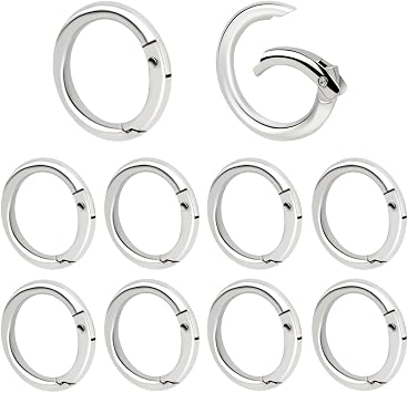 10 Pack Spring O Rings Round Carabiner Clip Key Ring Buckle Zinc Alloy Round Spring Snap Hooks for Keychain Keyring DIY Purse Handbag Chain Rings Clip Replacement Silver