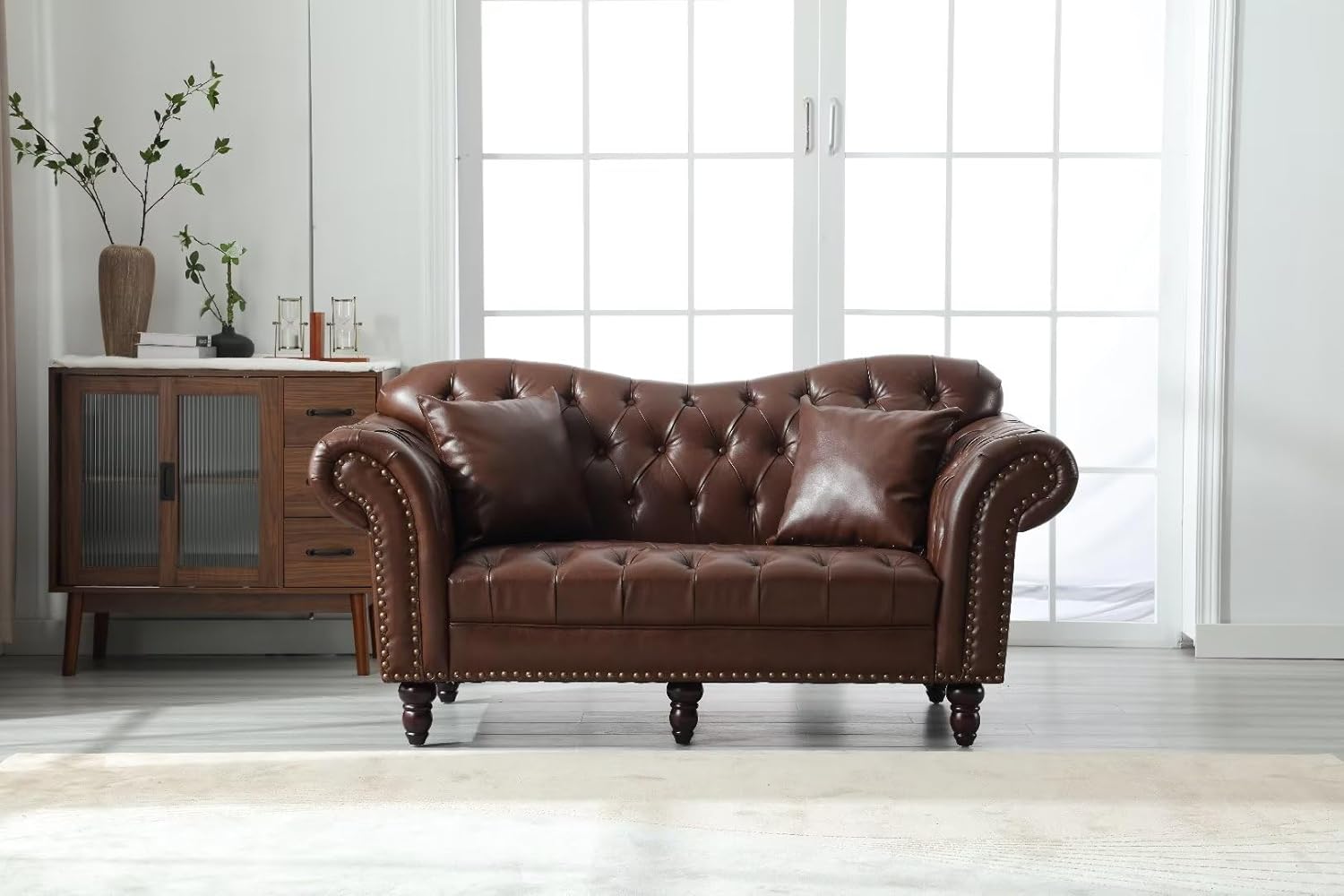Morden Fort Faux Leather Couch Chesterfield Sofa