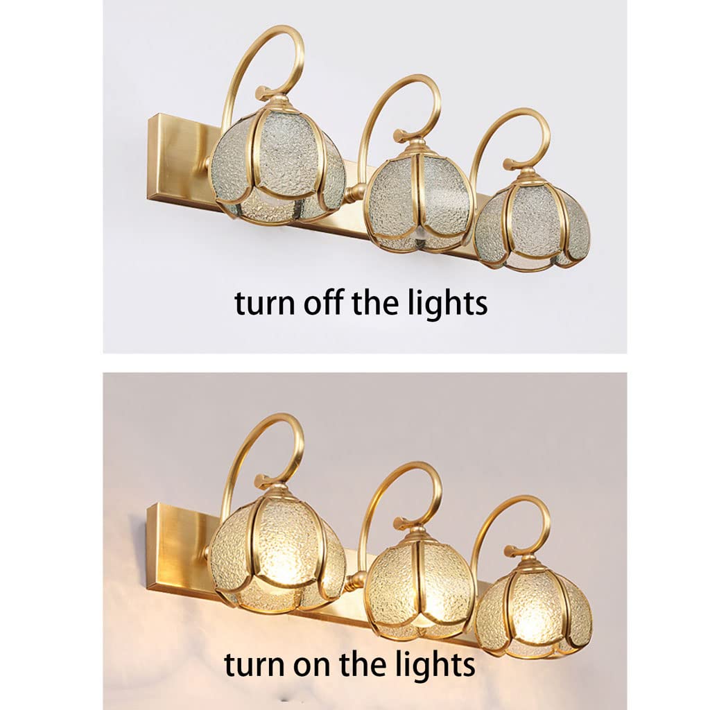 Luz de tocador de baño 3 Luces Estilo Europeo Todos los Accesorios de iluminación de tocador de Bronce con Accesorios de iluminación de Pared de Pantalla de Vidrio