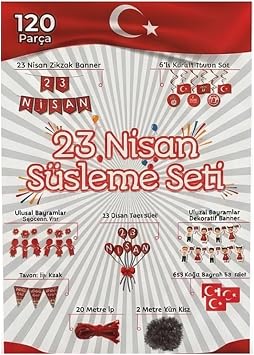 23 Nisan Süsleme Seti, 120 Parça, Zikzak Banner, Flama, Sarkıt Tavan Süsü, Kapı ve Pencere Süsü, Okul Sınıf Dekorasyon Paketi