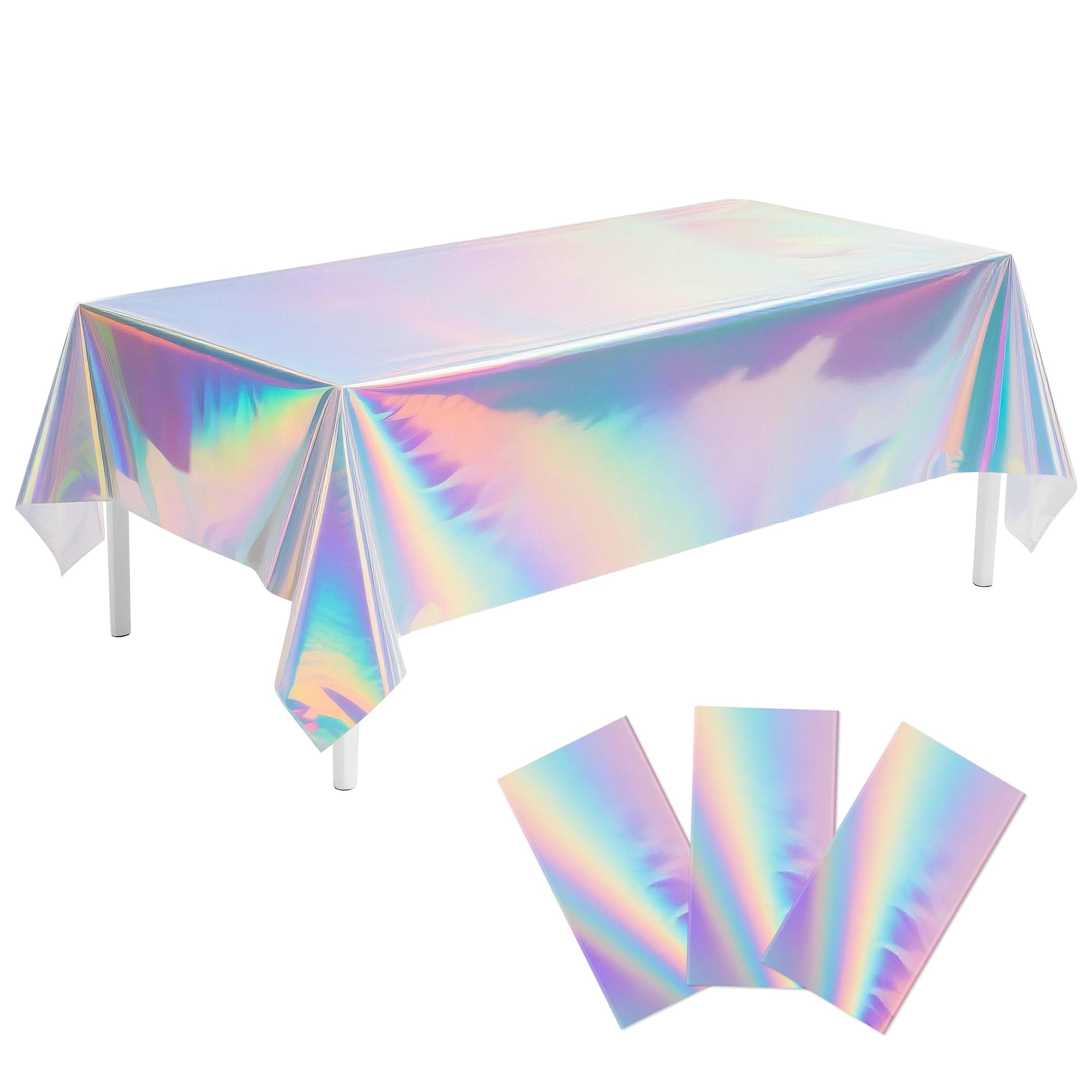 Childom 3 Pack Iridescent Tablecloth,54" x 108" Birthday Party Tablecloths Iridescence Plastic Disposable Table Covers Iridescent Party Decorations,Plastic Tablecloth for Buffet Table,Birthday Decors