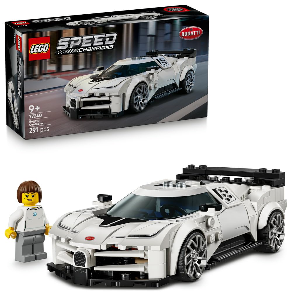 LEGO Speed Champions Bugatti Centodieci Hyper Sports Car Toy - Car Model Kit with a Driver Minifigure - Birthday Gift for 9+ Year Old Boys - 77240