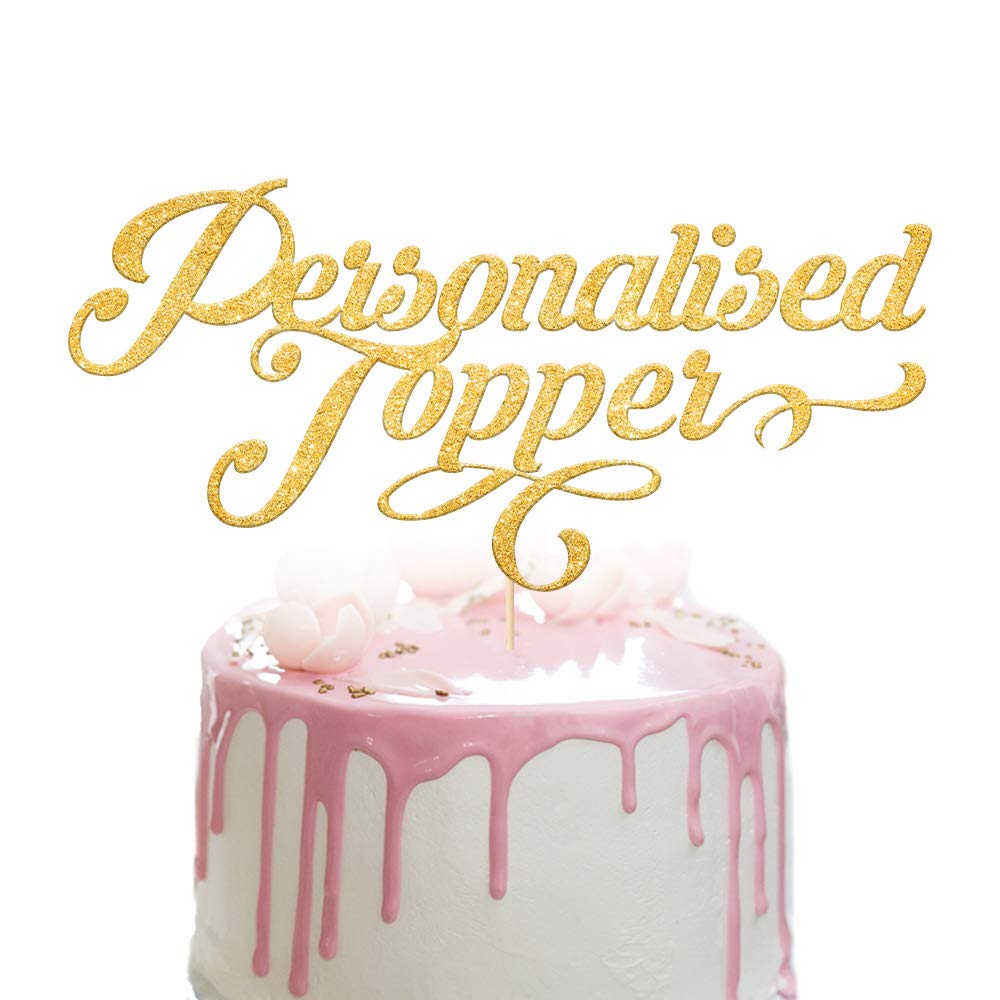 Personalised Cake Topper Glitter Any Word Age Customised 1st 18th 21st 30th Birthday | Wedding | Christening - Double Sided Glitter Card Hand Finished in UK