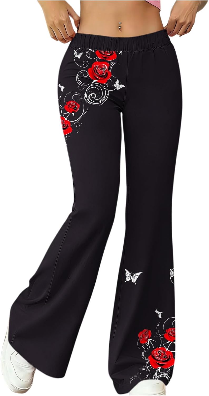 Fashionable Casual Loose Flared Pants Sports Fitness Yoga Wide Leg Long Pants, Bell Bottom Stretchy Bottoms for Women