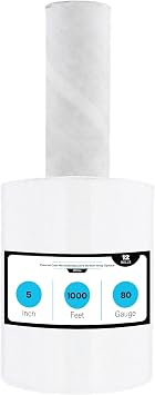 White Stretch Wrap, 12 Pack, 5 Inch, 1000 Feet/Roll, 80 Gauge, Extended Core Handles, Dark Tint, Plastic Cling for Bundling, Strapping, Wrapping