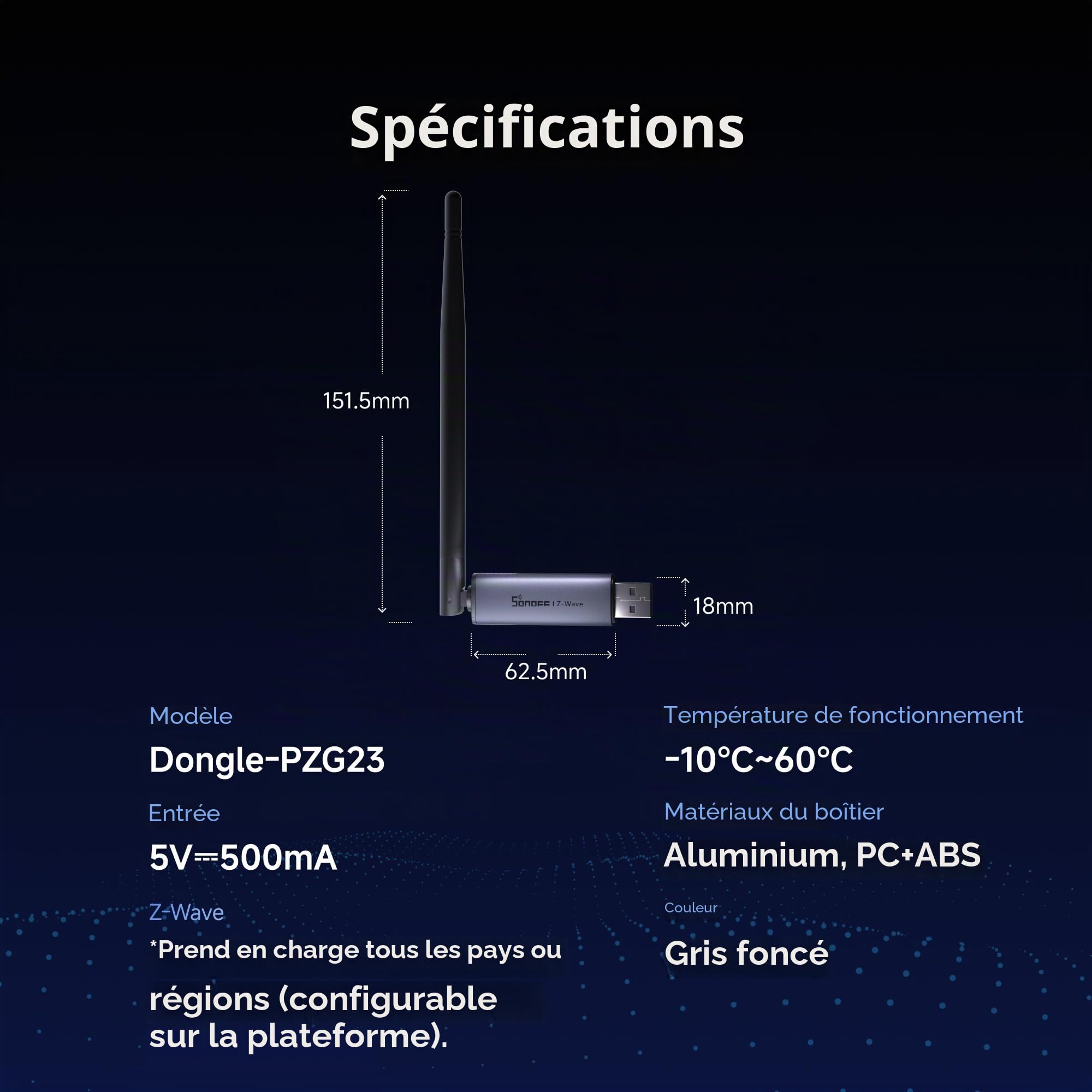 SONOFF Z-Wave 800 Dongle Plus Dongle-PZG23 Clé USB EFR32ZG23 Compatible Home Assistant OpenHAB Sécurité S2 Contrôle Smart Home