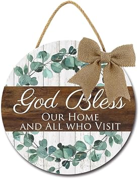 God Bless Our Home Sign for Front Door Porch Wreath Decorations for All Seasons Front Porch Decor Hanging Gift for Farmhuose Home Outdoor Indoor 12"