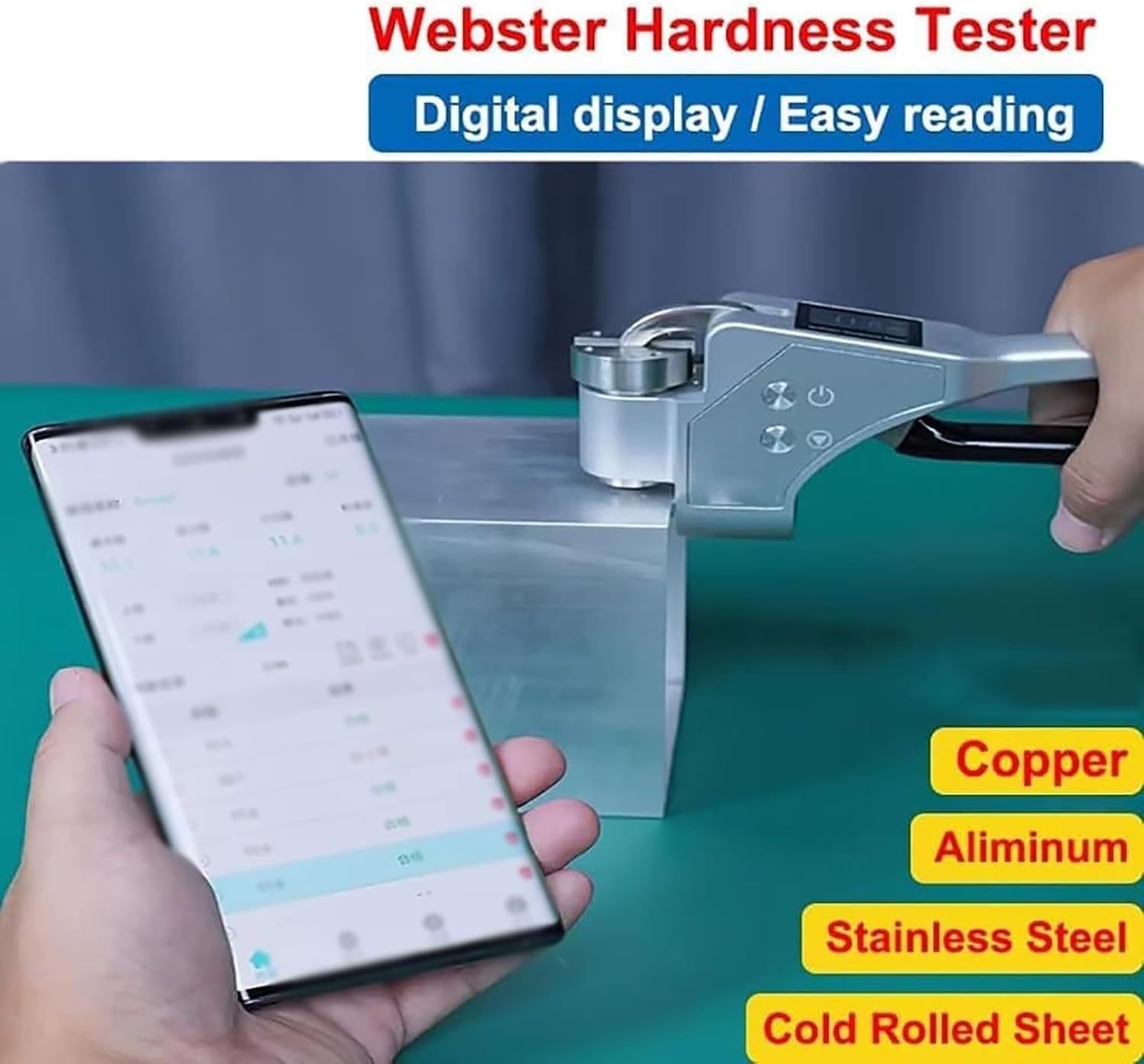 Durómetro Digital Webster, medidor de Metales portátil para Aluminio, Cobre y Acero, Herramienta compacta de Mano.