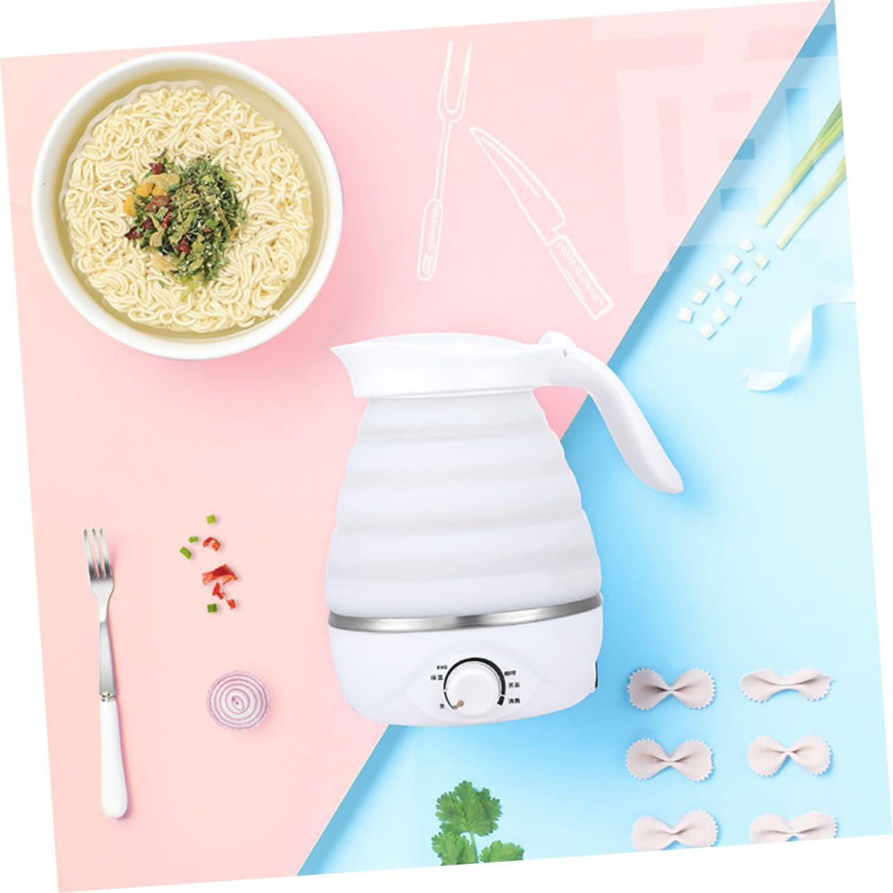 VICASKY Silicone Folding Electric Kettle Fast Boil Portable Travel Kettle with Detachable Cord for Home Outdoor Camping Hiking US Plug Food Safe Stainless Steel Interior