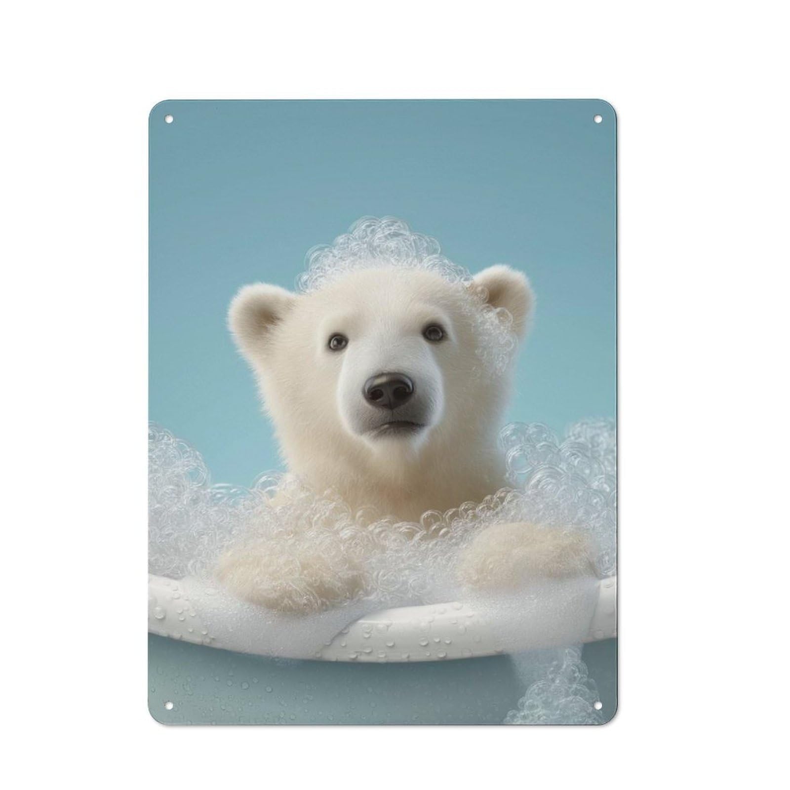Junmoney Style-14 Vintage Decorative Tin Plaque 40X30cm Featuring Polar Bear Cub In Bubble Bath, Home Wall Decor For Bedroom, Kitchen, Office Or Living Room