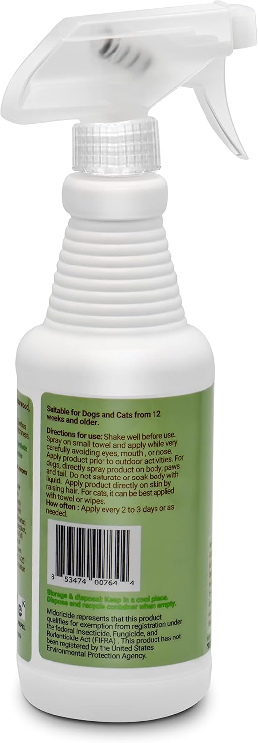 Tick and Fleas Product with Cedarwood, Lemongrass and Quillaja Extract for Dogs and Cats -16oz. Repel & Kill