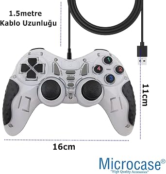 Microcase USB Kablolu Çift Titreşimli PC Konsol Oyun Kolu Gamepad Joystick -AL4630 Mavi