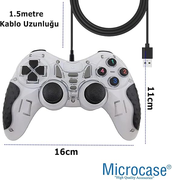 Microcase USB Kablolu Çift Titreşimli PC Konsol Oyun Kolu Gamepad Joystick -AL4630 Mavi