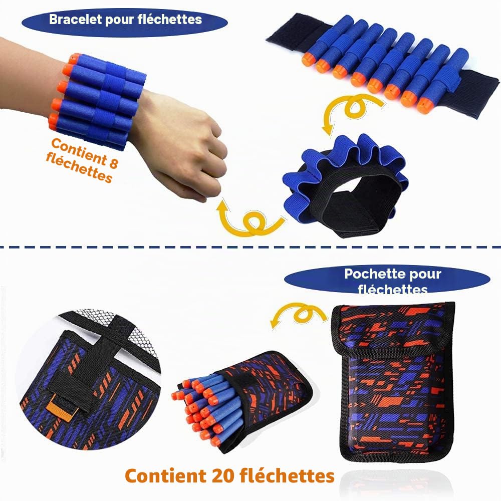 WORKER Kit gilet tactique pour enfant pour Nerf Guns N-Strike Elite Series avec 40 balles de remplissage, 2 clips de recharge, sac de fléchettes, masques,bracelet et lunettes de protection pour garçon