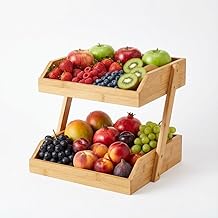 Orret Home Bambu 2 Katlı &Ccedil;ok Ama&ccedil;lı Mutfak ve Banyo Organizer Raf | Dekoratif Meyvelik, Sebzelik, Baharatlık, Kozmetik ve D&uuml;zenleyici Stand | 26x32x23 cm