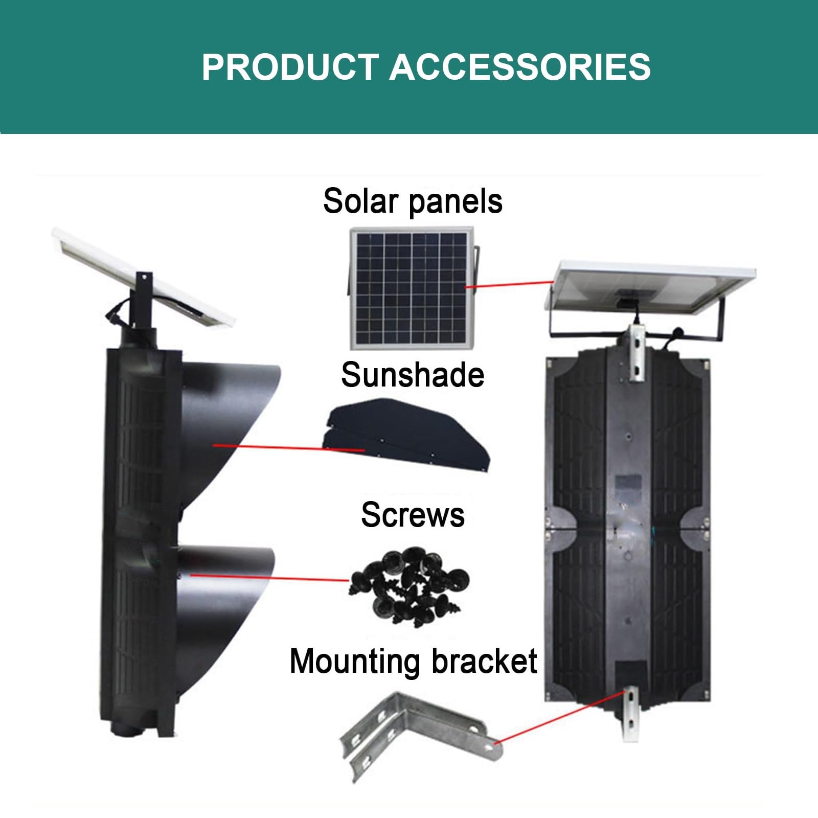 Wskaźnik ruchu drogowego, 300 mm, solarny panel słoneczny, wodoszczelny, z osłoną przeciwsłoneczną