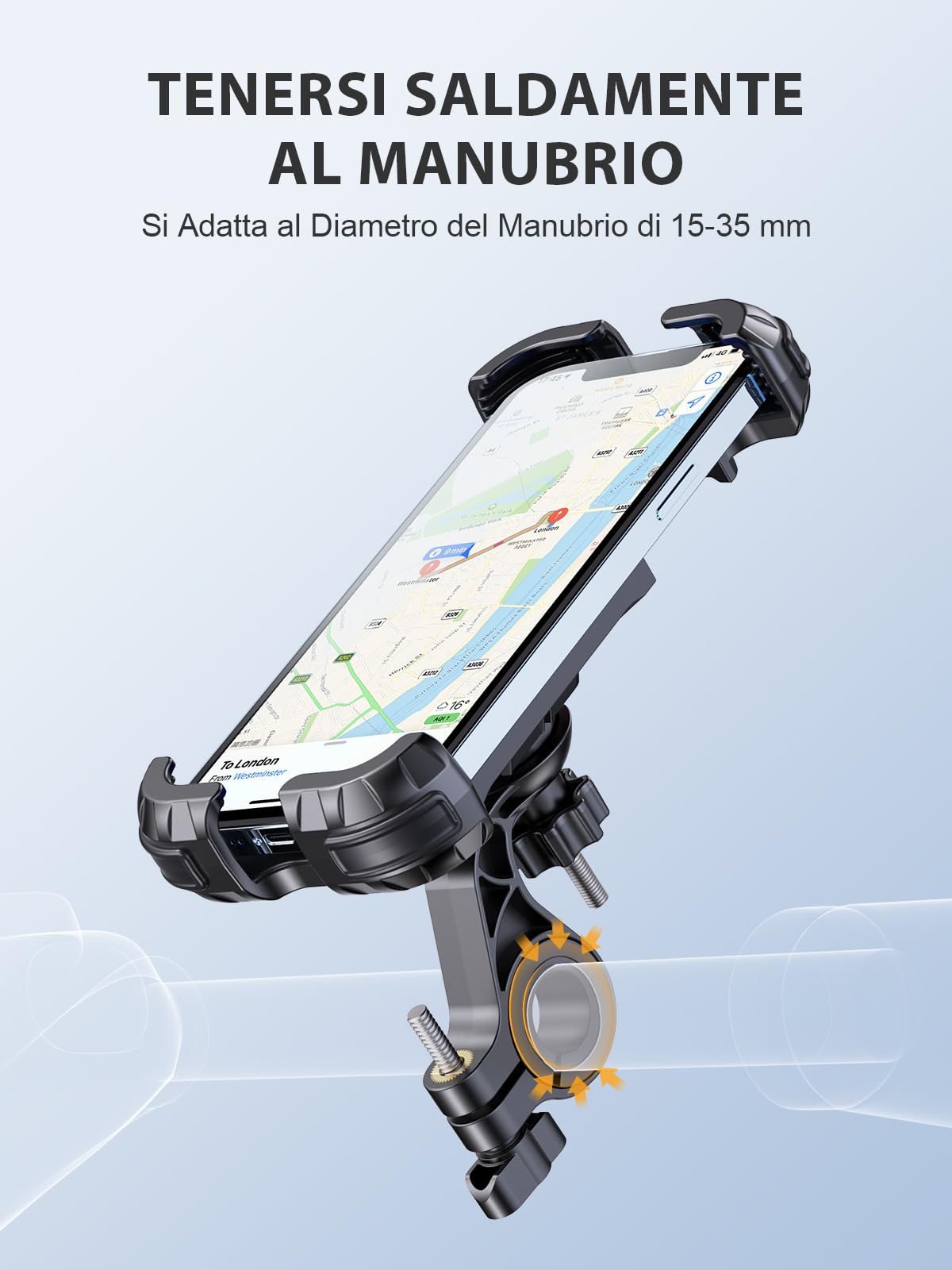 CIRYCASE Porta Cellulare Bici, Aggiornato Protezione & Blocco Sicurezza Ruotabile 360°, Universal Supporto Telefono Bici Moto/Scooter Manubrio Stabilizzatori e Ammortizzatori per 4.7-6.8" Smartphone