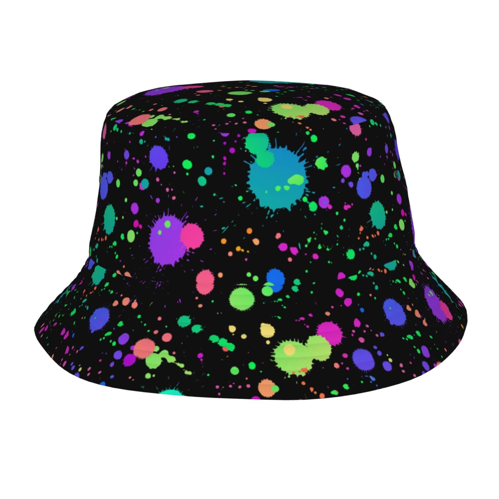 Ljirgdh Unisex As Pic Glow In Dark Splatter Neon Bucket Hat For Women Men Fashion Summer Travel Beach Fishing Hats