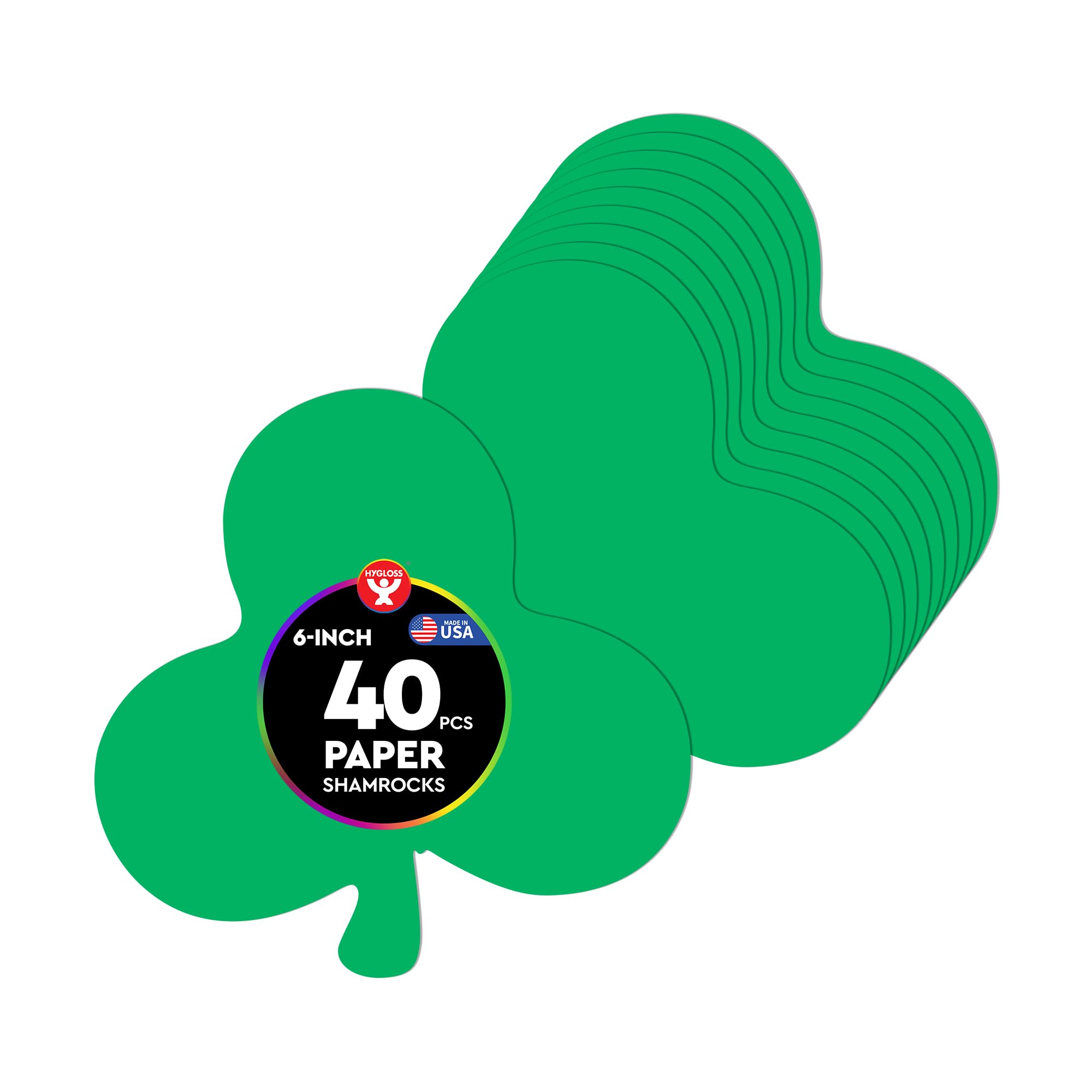 Hygloss Shamrock Shape Paper Cut-Outs for Arts &amp; Crafts-Many Creative Uses-St. Patrick’s Day Activities-Vibrant Green-6 Inches- 40 Pcs