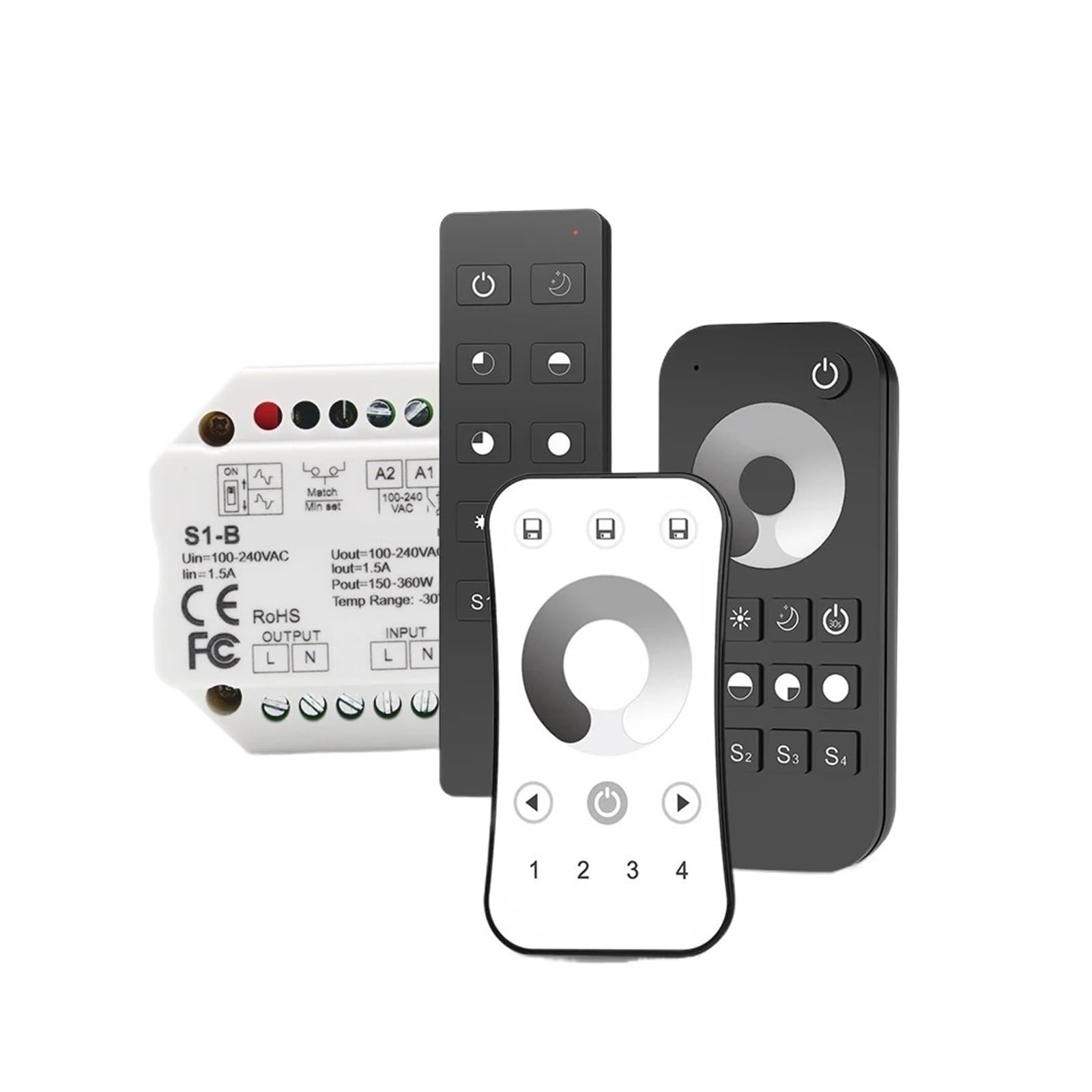 Controlador regulador de intensidad LED 220V 110V 230V AC Triac Dimmer 2,4G Control remoto 220 voltios S1-B interruptor de botón atenuador for bombillas LED(S1-B and R1-1 Black)