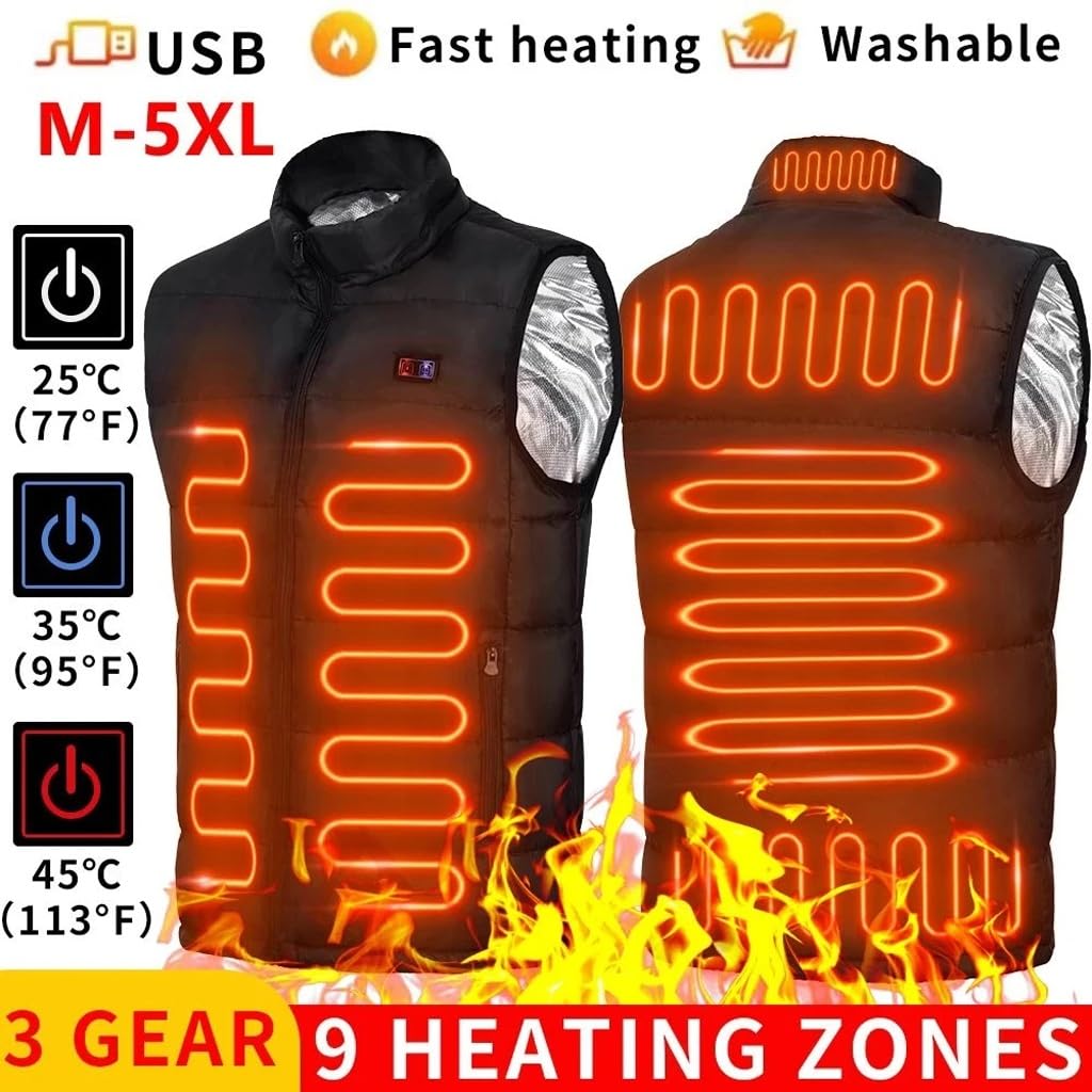 Giacca Gilet Riscaldata, con 9 Zone di Riscaldamento, Giacca Riscaldata a 3 Temperature Regolabili Nessuna Batteria Inclusa Abbigliamento Riscaldante Riscaldato per Moto Caccia Escursionismo