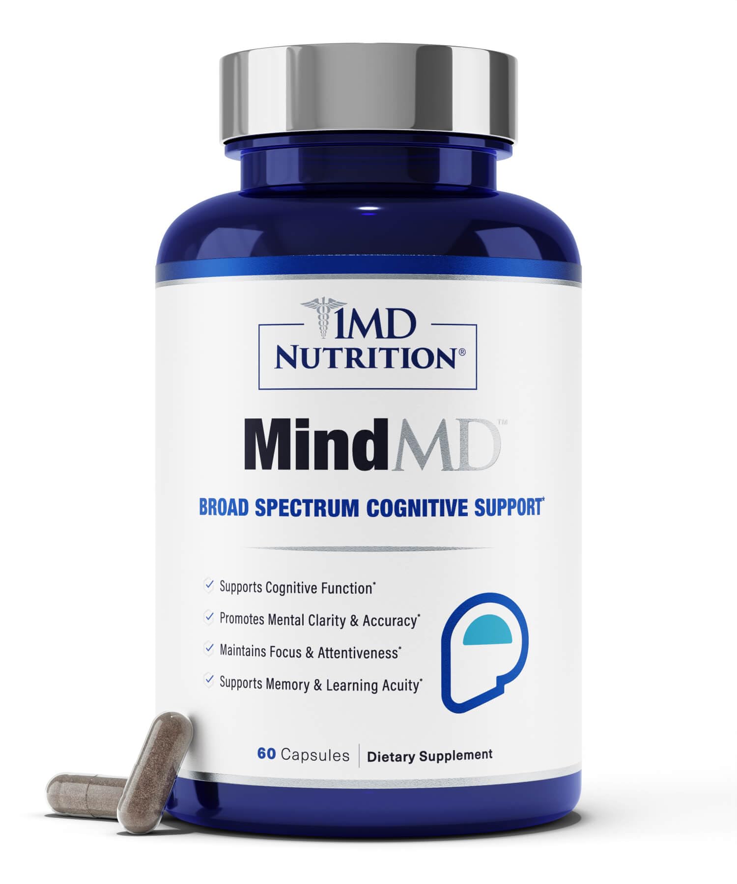 MindMD - Brain Supplement for Memory and Focus - Bacopa Monnieri for Nootropic Brain Support - Brain Health Supplement for Adults - with Vitamin B6 & Green Tea Extract - 60 Caps