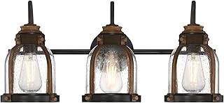 Westinghouse 6118200 Cindy Vintage-Style Three-Light Indoor Vanity Light Fixture, Oil Rubbed Bronze Finish with Barnwood Accents, Clear Seeded Glass
